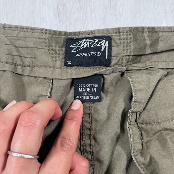 Stussy Men's 34x31 Camo Cargo Pants Beige Green 6 Pocket Drawstring - Picture 9 of 16